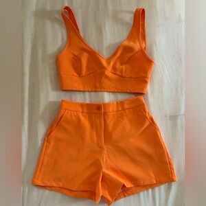 Vibrant Orange Crop Top and Shorts Set